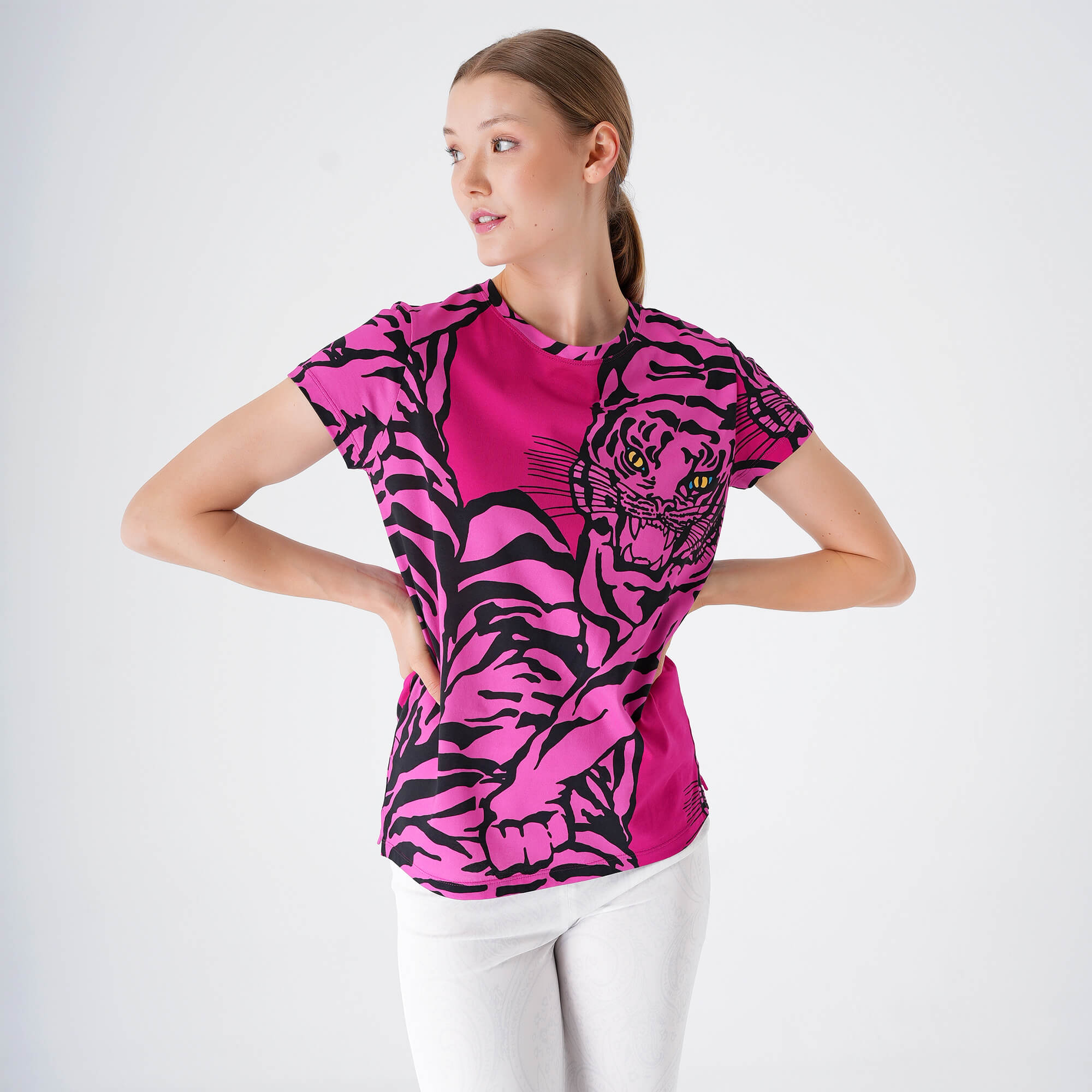 Valentino - Fuchsia&Black Tiger Print Cotton Tshirt